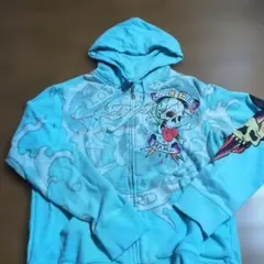 【入手困難】Ed Hardy ジップパーカー M 水色 Y2K 激レアのサムネイル
