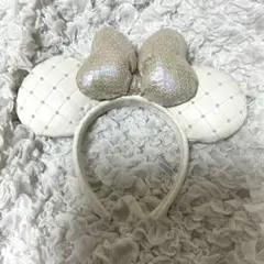 ディズニー　カチューシャ　キルティング　パール　ホワイト　ミニー