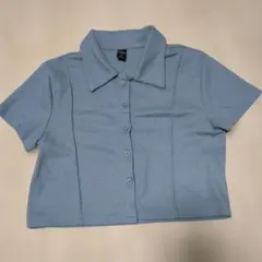 水色ショート丈シャツ 半袖 S