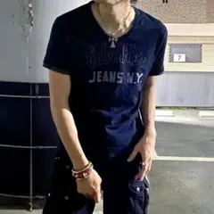 00s Y2K Calvin Klein VネックTシャツ リンガー ロゴ