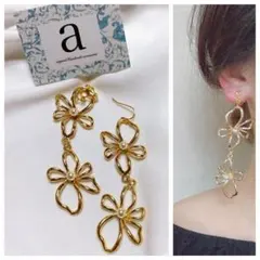 2282☺︎2連ゴールドフラワーパールのピアス☺︎