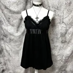 y2k00s ダークコケット　バルーン　キャミワンピース　バックリボン　レース