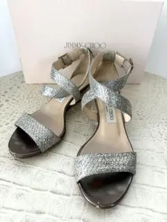 JIMMY CHOO グリッター ウェッジソールサンダル シルバーのサムネイル
