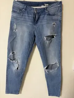 ダメージ加工スキニージーンズ ライトブルー