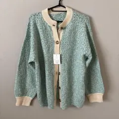 新品　ARROND グリーンブルー　ニット　カーディガン