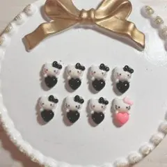 キティちゃん 黒 ブラック ピンク ハート ネイルパーツ 8個セット