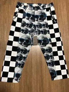 美品 コムデギャルソンオムプリュス スカルチェック柄クロップドパンツ タグ・釦付