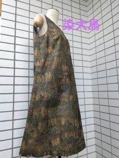 オリーブグリーンゴールド　ノースリーブワンピース　Mサイズ　着物リメイク