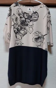 Bou Jeloud　花柄　切り替え 　チュニックワンピース　ベージュブラックのサムネイル