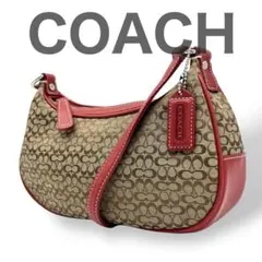 【美品】コーチ ミニシグネチャー ショルダーバッグ ポーチ 三日月 赤