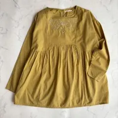 ノースオブジェクトプチ　刺繍ギャザー切り替えブラウス　チュニック【M】マスタードのサムネイル