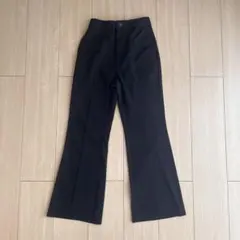 【美品】GU カットソーフレアパンツ ブラック 脚長効果 ウエストゴム S