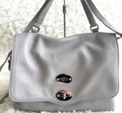 【美品】ザネラート ポスティーナ M レザー ショルダーバッグ 2way グレー