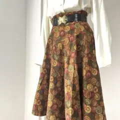 レトロ レトロスカート コーデュロイ フレア マルチカラー 幾何学模様 M