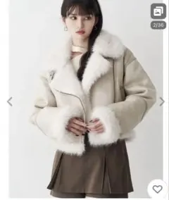 MURUA アンイーブンショートフェイクムートンジャケット アイボリー