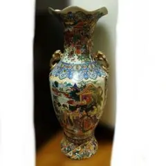 大型 花瓶 鶴 菊 金襴手在銘 細密絵花鳥文壺時代物 骨董品 古美術
