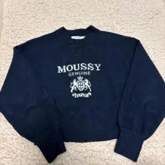 MOUSSY ロゴ刺繍 ニット 紺色