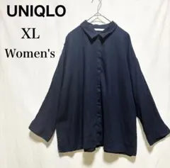 UNIQLO/リネンシャツ/7分袖/麻レーヨン/XL/ネイビー/春夏