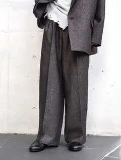 ANCELLM SHRINK WOOL WIDE SLACKS BROWN