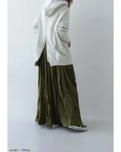 antiqua オリーブ色 プリーツマキシロングスカート