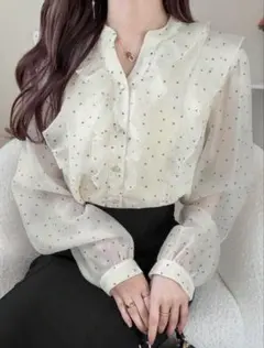 ドットフリルブラウス
