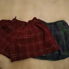 女の子 キュロット スカート 赤 緑 チェック 120