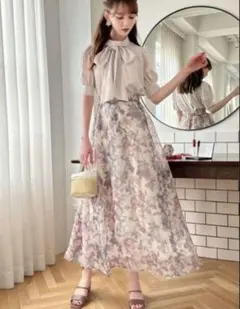 花柄オーガンジーフレアスカート[pp107]