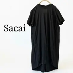 sacai サカイ 異素材ドッキングワンピース バックタック リネン 黒のサムネイル