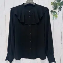 【美品】NATURAL BEAUTY BASICフリルカラーブラウスブラック S