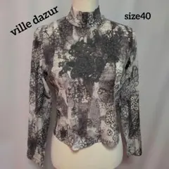 未使用☆ville dazur♡ビーズ付きモノクロ花柄タートルネック長袖シャツのサムネイル