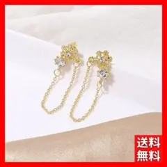 ピアス ゴールドチェーン cz 雪 結晶 綺麗 レディース 韓国 #C81-1