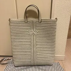 アニヤハインドマーチ　白　レザー編み込み　トートバッグ