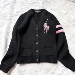 RALPH LAUREN ピンクポニー 肉厚 カーディガン ブラック S ニット