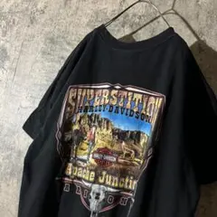 【ハーレーダビットソン 黒 L〜 Tシャツ】ゆるだぼ 両面プリント バイカー