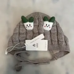 ウサギの耳付きニット帽 フリーサイズ グレー