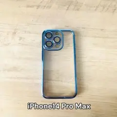 iPhone14promax ブルー メッキ クリア ケース レンズ フルカバー