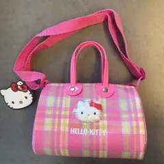 ハローキティ チェック柄 おしゃれボストン ポシェット お子様用 レトロ ピンク