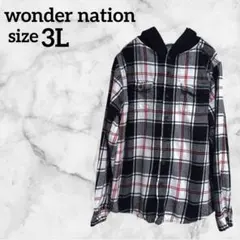 wonder nation【3L】チェックシャツ フード付き 海外古着