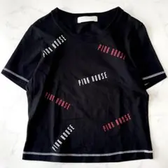 極美品 ピンクハウス 日本製 ロゴプリント ワッペン カットソー Tシャツ黒のサムネイル