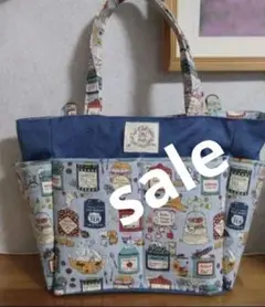 ねこのお茶会♡水色♡ポケットいっぱいトートバッグ♬