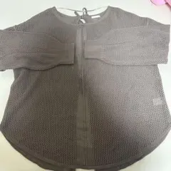 メッシュニット 長袖 バックリボン ブラウンのサムネイル