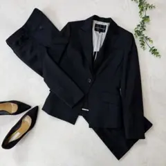 ボナジョルナータ　ウール100%パンツスーツ L ブラックストライプ　ビジネス