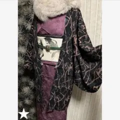 【NEW】黒×パープル ペイント柄 かっこいい羽織