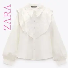 ZARA エンブロイダリー　フリル　シャツ　ブラウス
