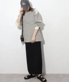 新品　ジャーナルスタンダードレリューム　ワッフルボーダーオーバーサイズ　ロングT