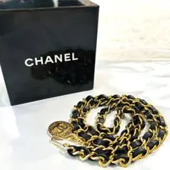 未使用に近い CHANEL シャネル ココ リボン チェーンベルト 袋付き