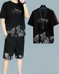 メンズ ルームウェア 上下セット ブラック XXXL