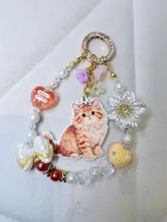 猫 じゃらじゃらキーホルダー ハンドメイド