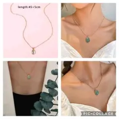 新品未使用　ネックレス　シンプル　グリーン系　ストーン　ゴールド