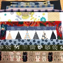綿プリント生地12点まとめ売り はぎれセット 大きめサイズ布地 猫 カットクロス